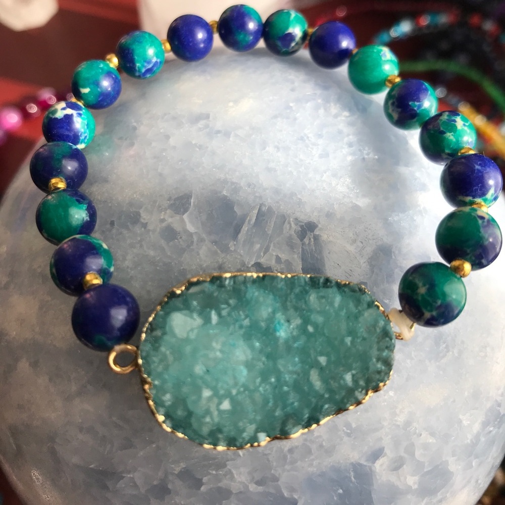 Sea Sediment and Druzy gemstone bracelet - Picture 2 of 3